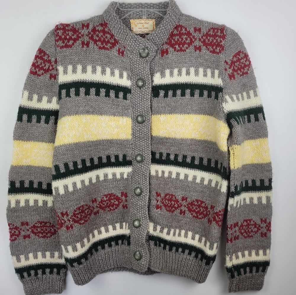 Vintage Cardigan Sweater Striped Fair Isle Cottagecore Grandmacore